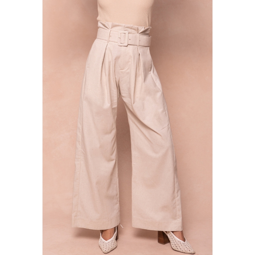 NWT Ivy City Co Rio Cream Wide Leg Linen Pants with Paper-Bag Waist